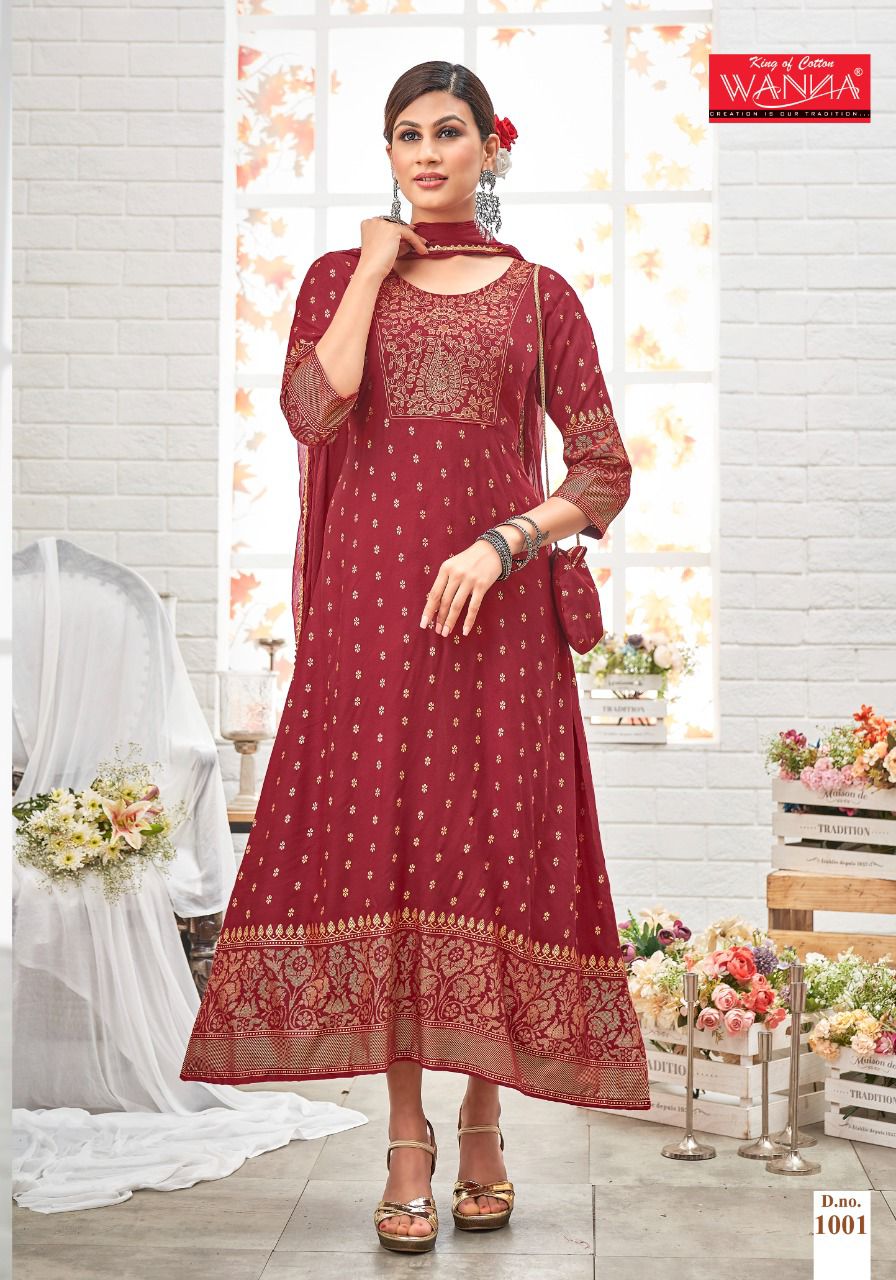 Wanna Paheli Rayon Designer Ethnic Wear Long Kurti With Dupatta Collection